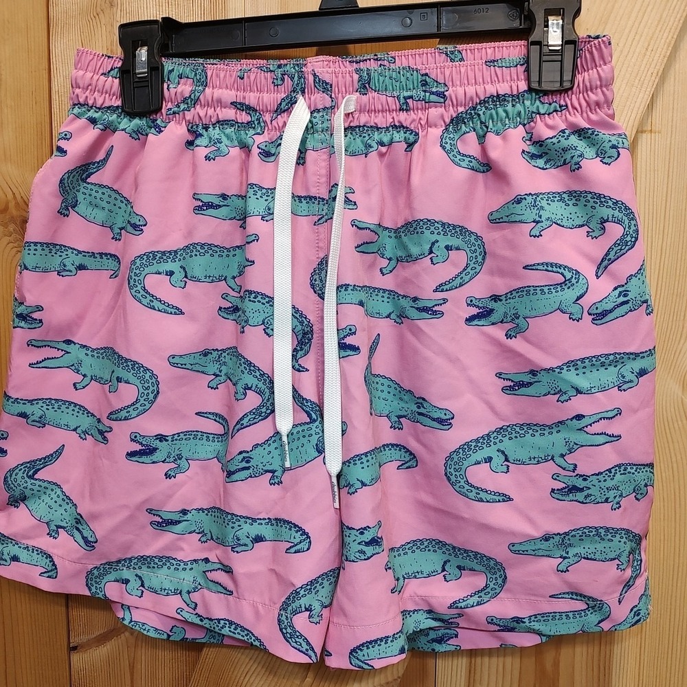 Men's Pink Alligator Print Swim Trunks